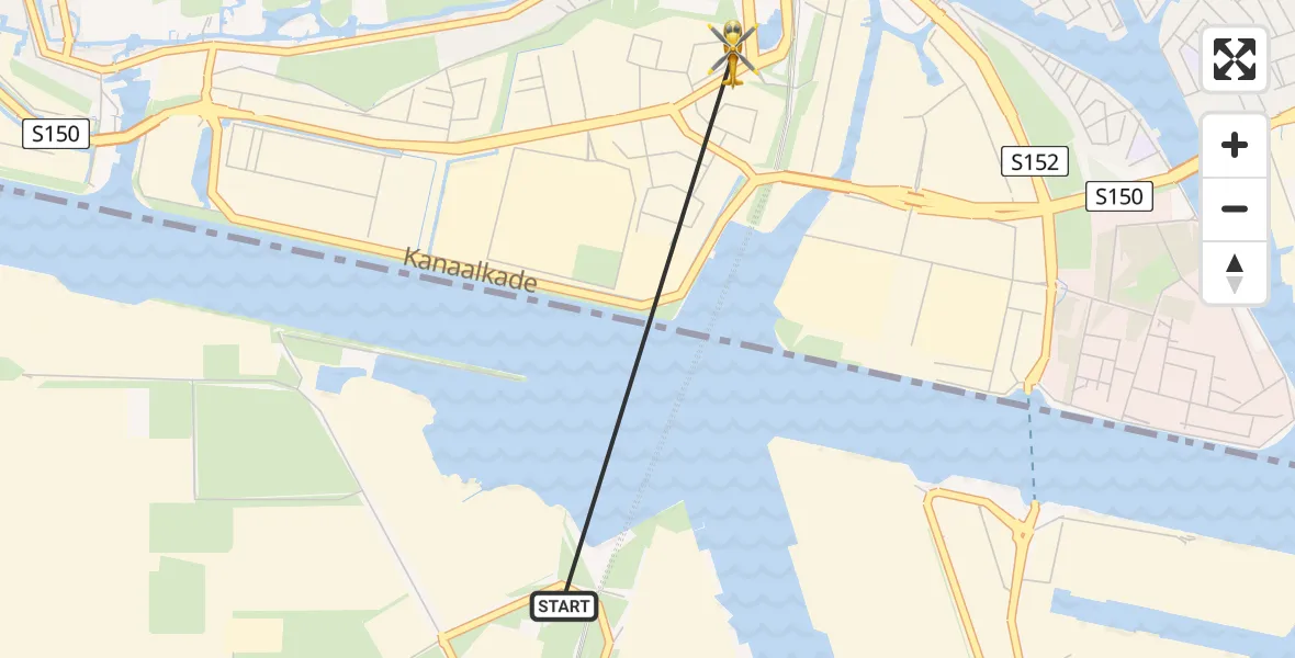 Vluchtroute Traumahelikopter van Amsterdam Heliport naar Zaandam