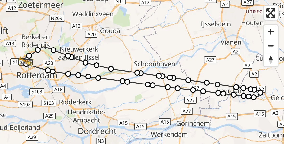 Vluchtroute Traumahelikopter van Rotterdam The Hague Airport naar Rotterdam The Hague Airport