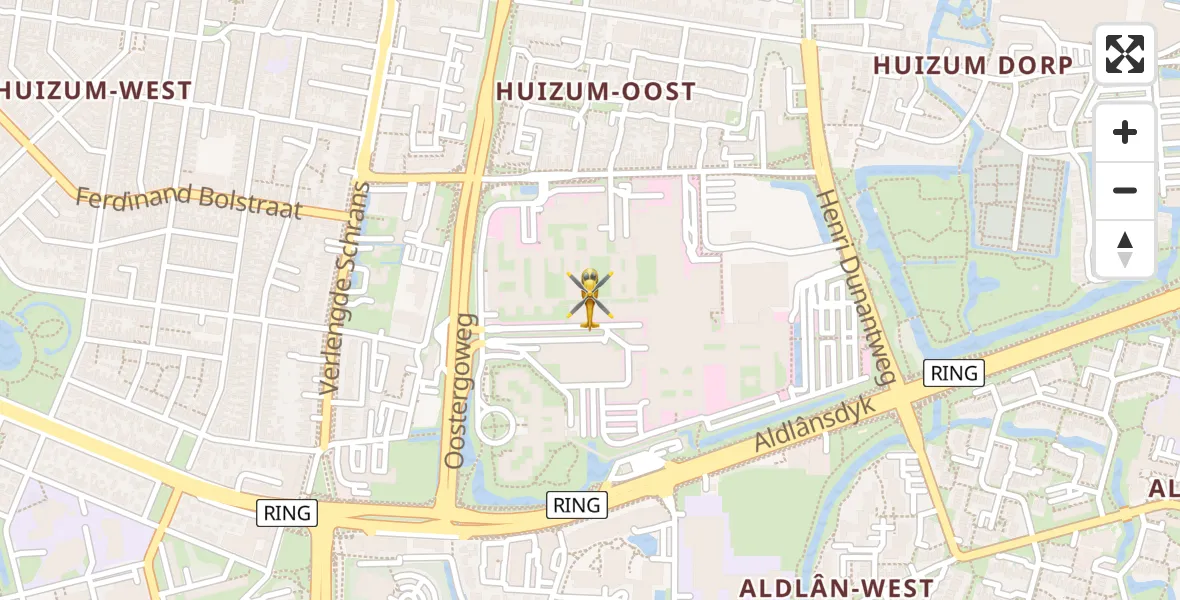 Vluchtroute Ambulancehelikopter van Leeuwarden Medical Center Heliport naar Leeuwarden Medical Center Heliport