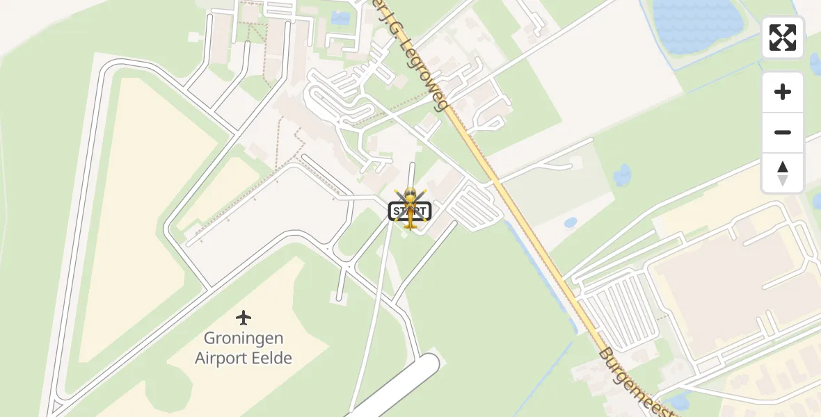 Vluchtroute Traumahelikopter van Groningen Airport Eelde naar Groningen Airport Eelde