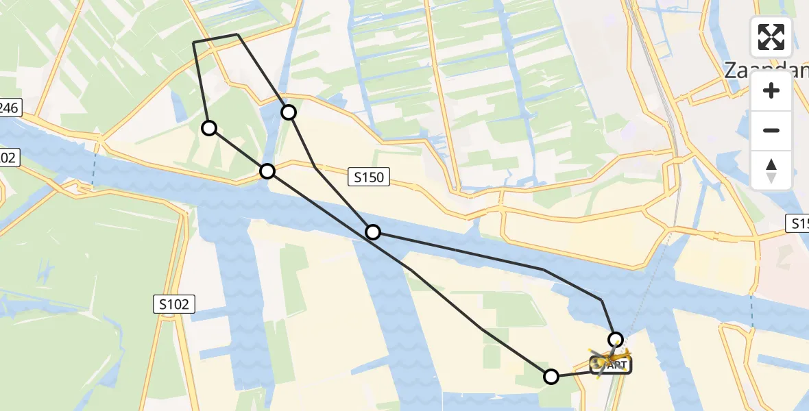 Vluchtroute Traumahelikopter van Amsterdam Heliport naar Amsterdam Heliport