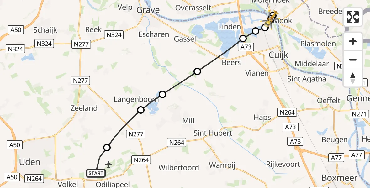 Vluchtroute Traumahelikopter van Vliegbasis Volkel naar Katwijk NB