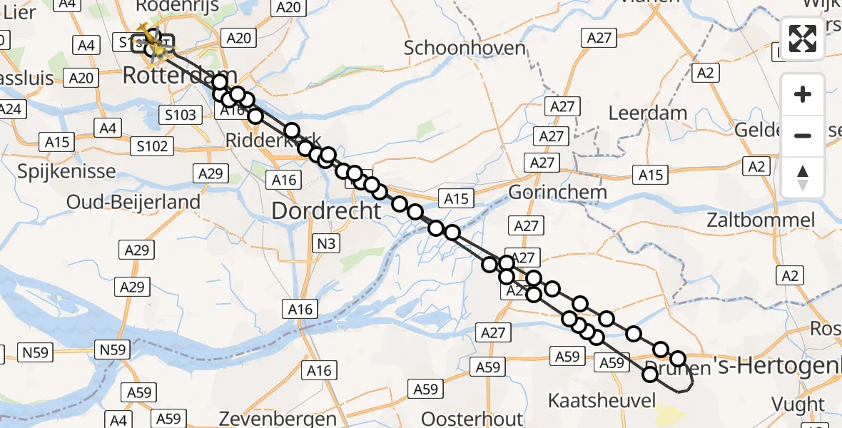 Vluchtroute Traumahelikopter van Rotterdam The Hague Airport naar Rotterdam The Hague Airport