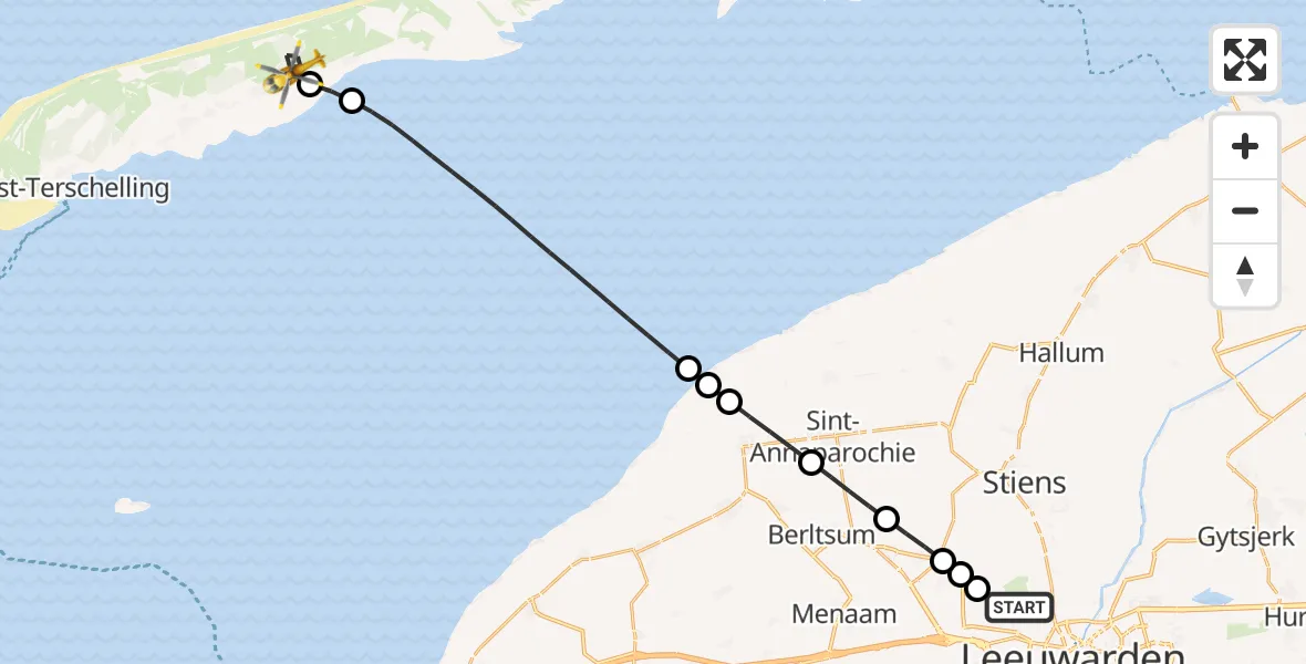 Vluchtroute Ambulancehelikopter van Vliegbasis Leeuwarden naar Hoorn