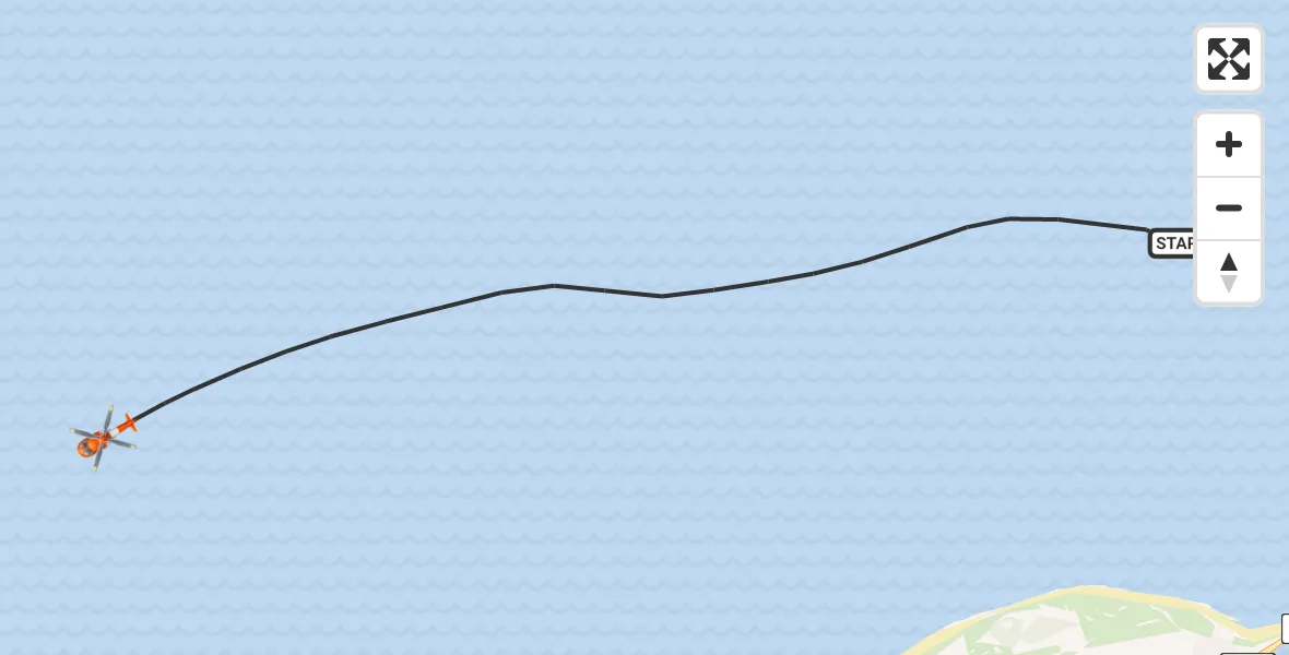 Vluchtroute Kustwachthelikopter van Noordzee naar Noordzee