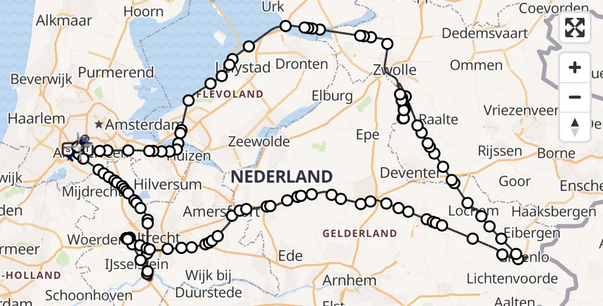 Vluchtroute Politiehelikopter van Amsterdam Vliegveld Schiphol naar Amsterdam Vliegveld Schiphol