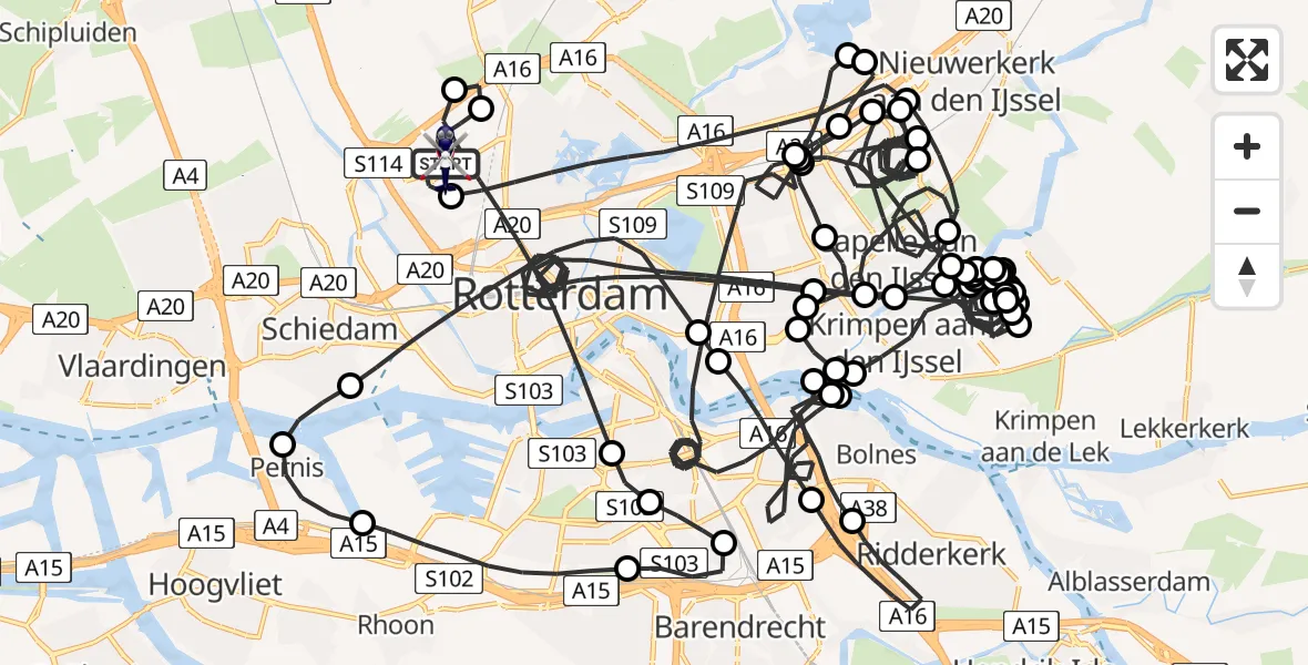 Vluchtroute Politiehelikopter van Rotterdam The Hague Airport naar Rotterdam The Hague Airport