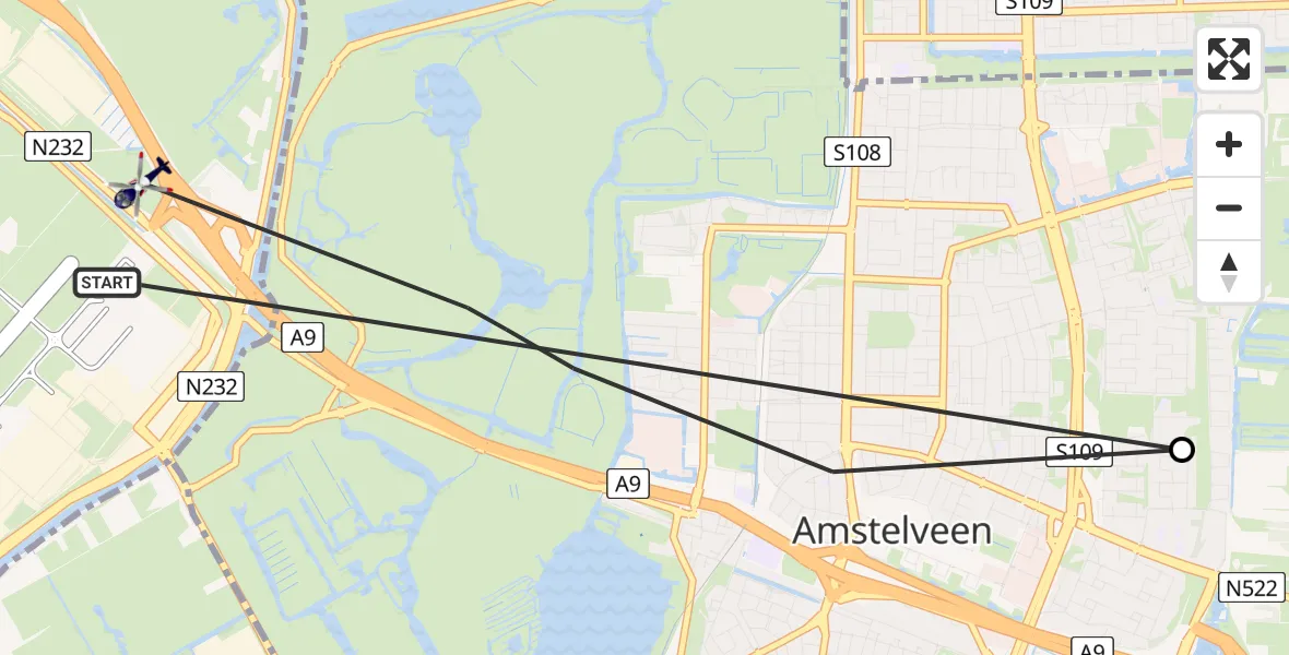 Vluchtroute Politiehelikopter van Amsterdam Vliegveld Schiphol naar Schiphol