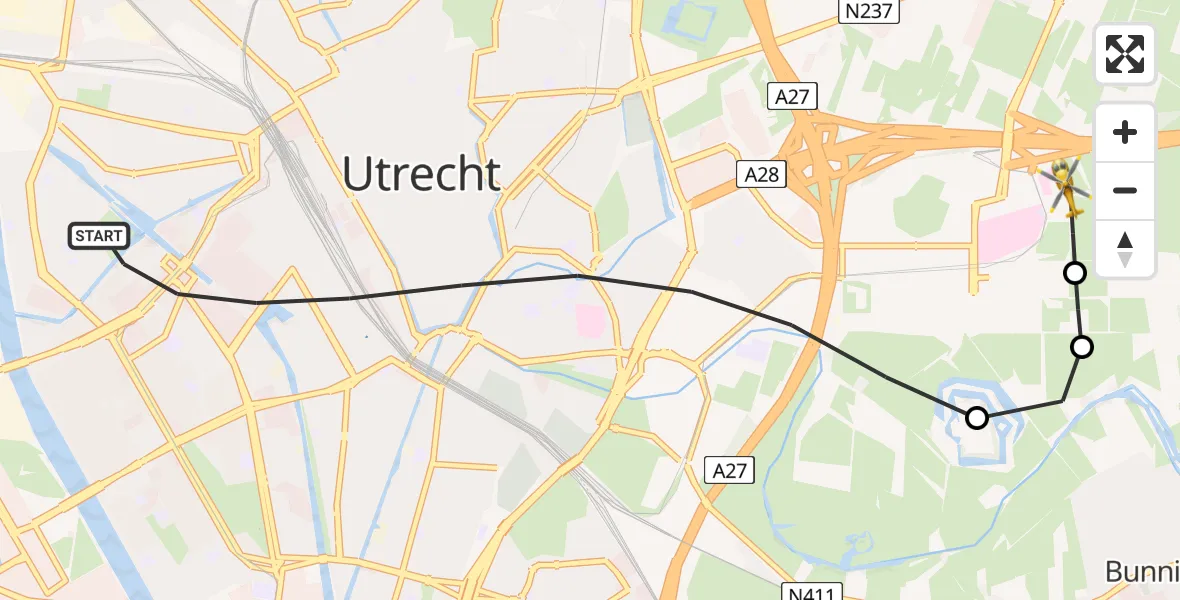 Vluchtroute Traumahelikopter van Utrecht naar University Medical Center Utrecht Heliport