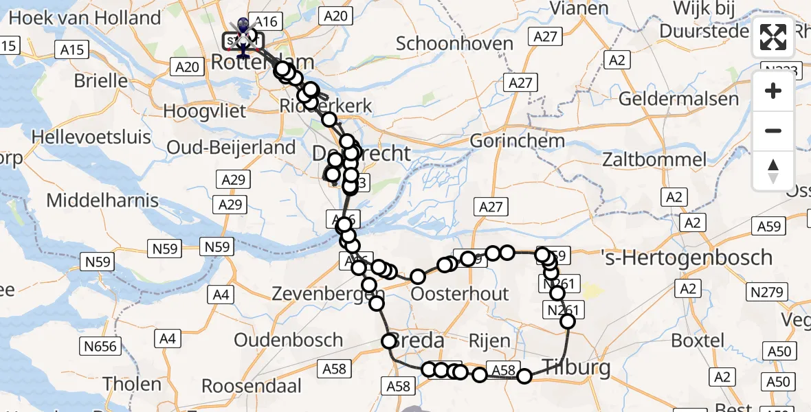 Vluchtroute Politiehelikopter van Rotterdam The Hague Airport naar Rotterdam The Hague Airport