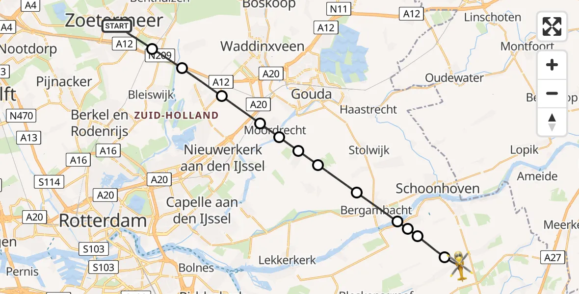Vluchtroute Traumahelikopter van Zoetermeer naar Ottoland