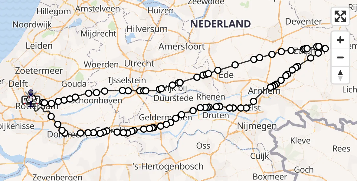 Vluchtroute Politiehelikopter van Rotterdam The Hague Airport naar Rotterdam The Hague Airport