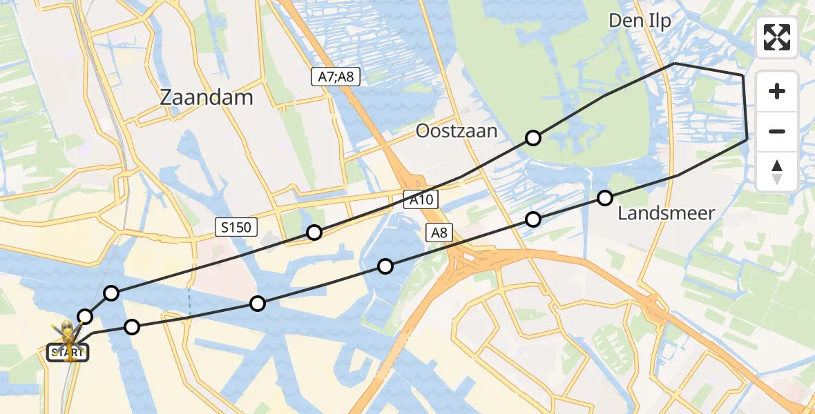Vluchtroute Traumahelikopter van Amsterdam Heliport naar Amsterdam Heliport