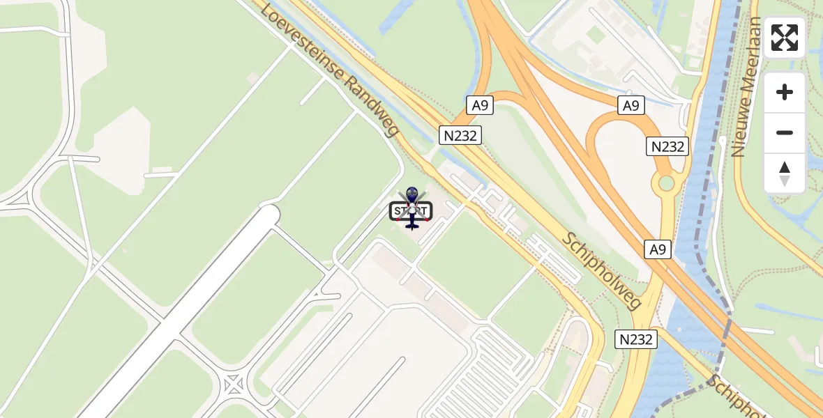 Vluchtroute Politiehelikopter van Amsterdam Vliegveld Schiphol naar Amsterdam Vliegveld Schiphol