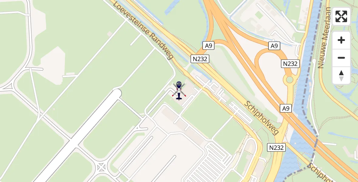 Vluchtroute Politiehelikopter van Amsterdam Vliegveld Schiphol naar Amsterdam Vliegveld Schiphol
