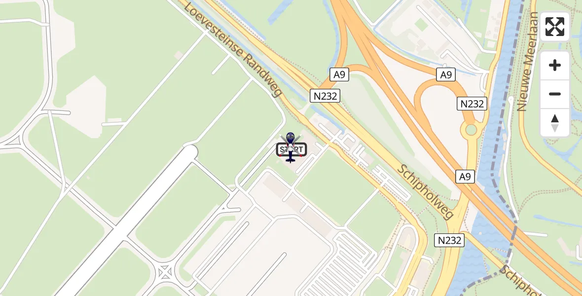 Vluchtroute Politiehelikopter van Amsterdam Vliegveld Schiphol naar Amsterdam Vliegveld Schiphol