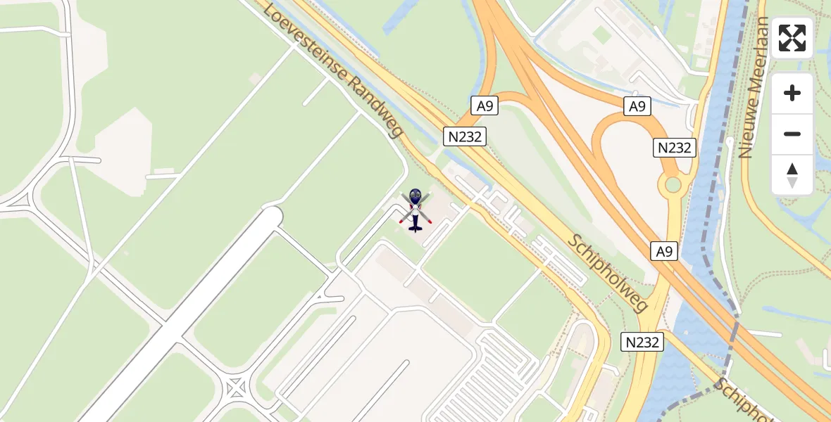 Vluchtroute Politiehelikopter van Amsterdam Vliegveld Schiphol naar Amsterdam Vliegveld Schiphol