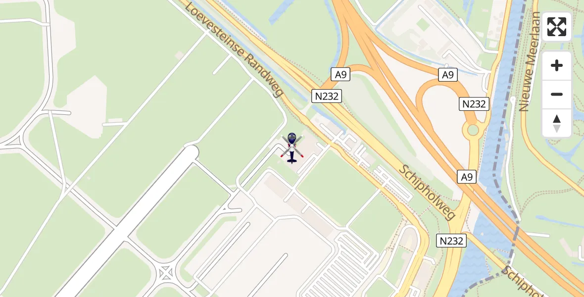 Vluchtroute Politiehelikopter van Amsterdam Vliegveld Schiphol naar Amsterdam Vliegveld Schiphol