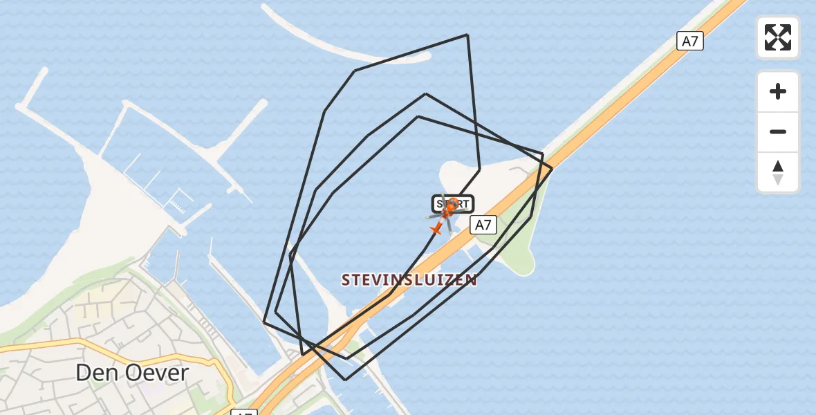 Vluchtroute Kustwachthelikopter van Den Oever naar Den Oever