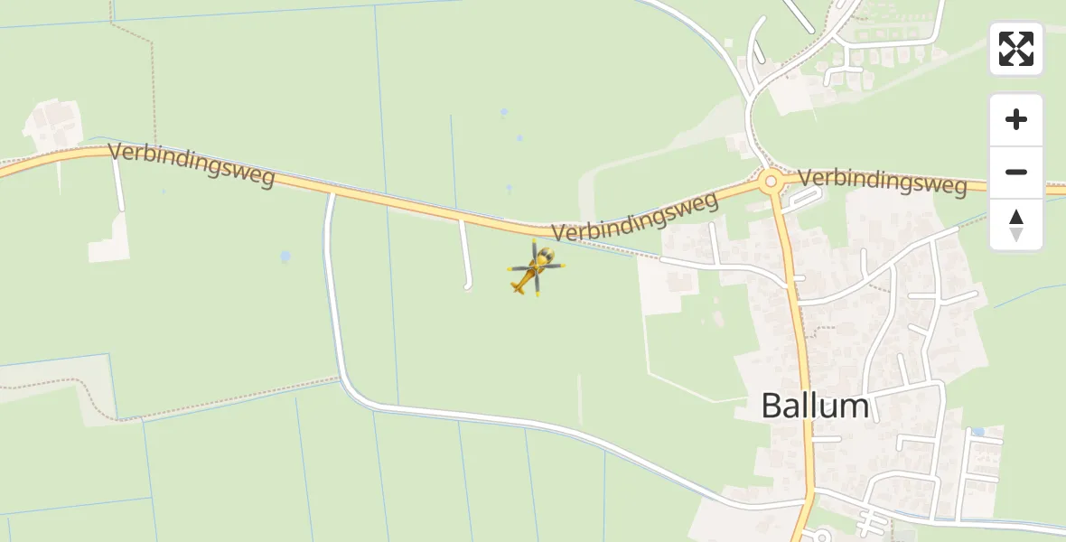 Vluchtroute Ambulancehelikopter van Ameland Vliegveld Ballum naar Ameland Vliegveld Ballum