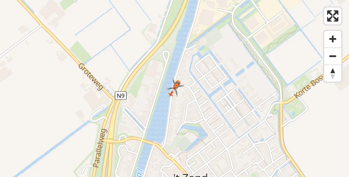 Vluchtroute Kustwachthelikopter van 't Zand naar 't Zand