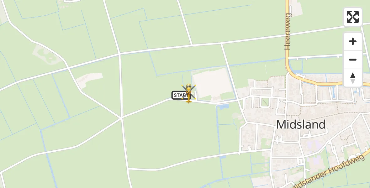 Vluchtroute Ambulancehelikopter van Terschelling Heliport naar Terschelling Heliport
