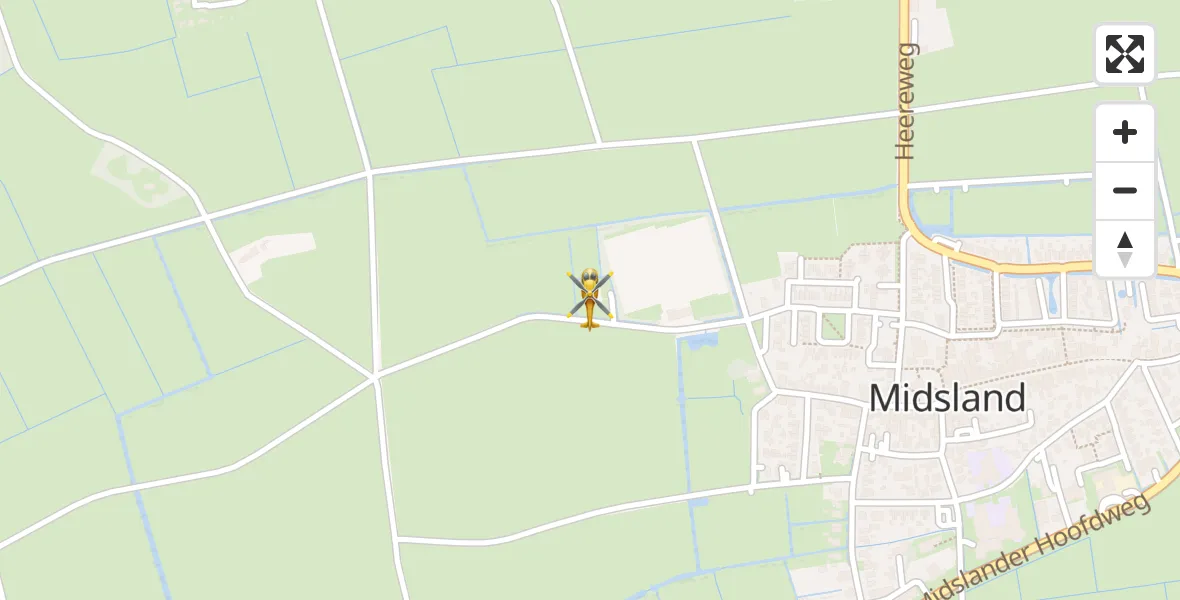 Vluchtroute Ambulancehelikopter van Terschelling Heliport naar Terschelling Heliport