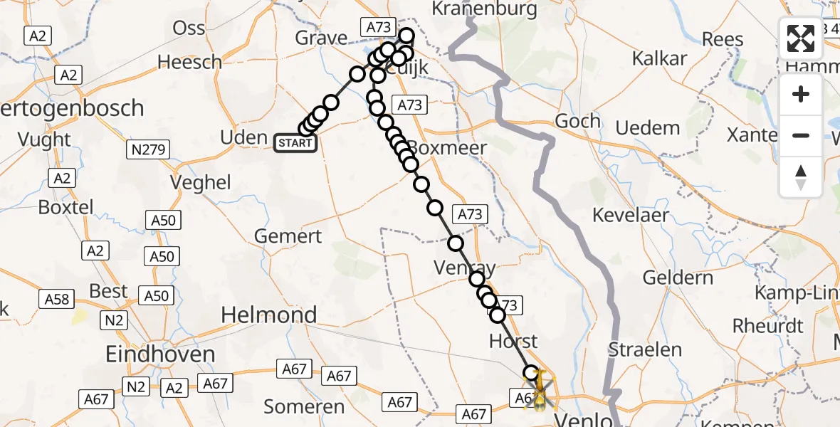 Vluchtroute Traumahelikopter van Vliegbasis Volkel naar Venlo