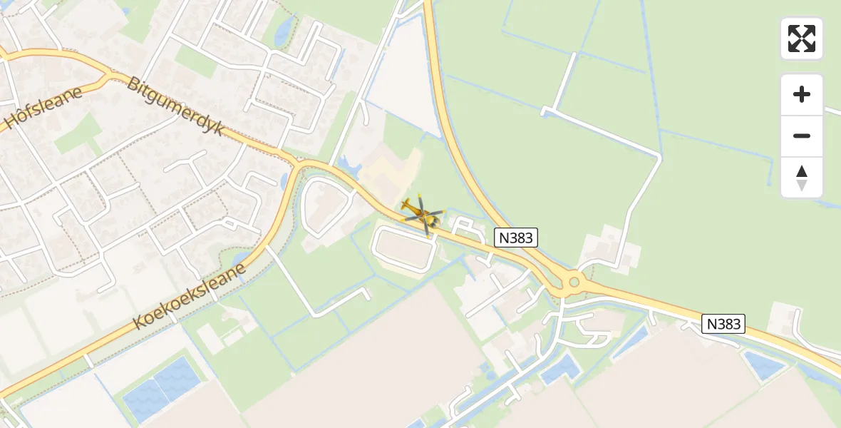 Vluchtroute Ambulancehelikopter van Berltsum naar Berltsum