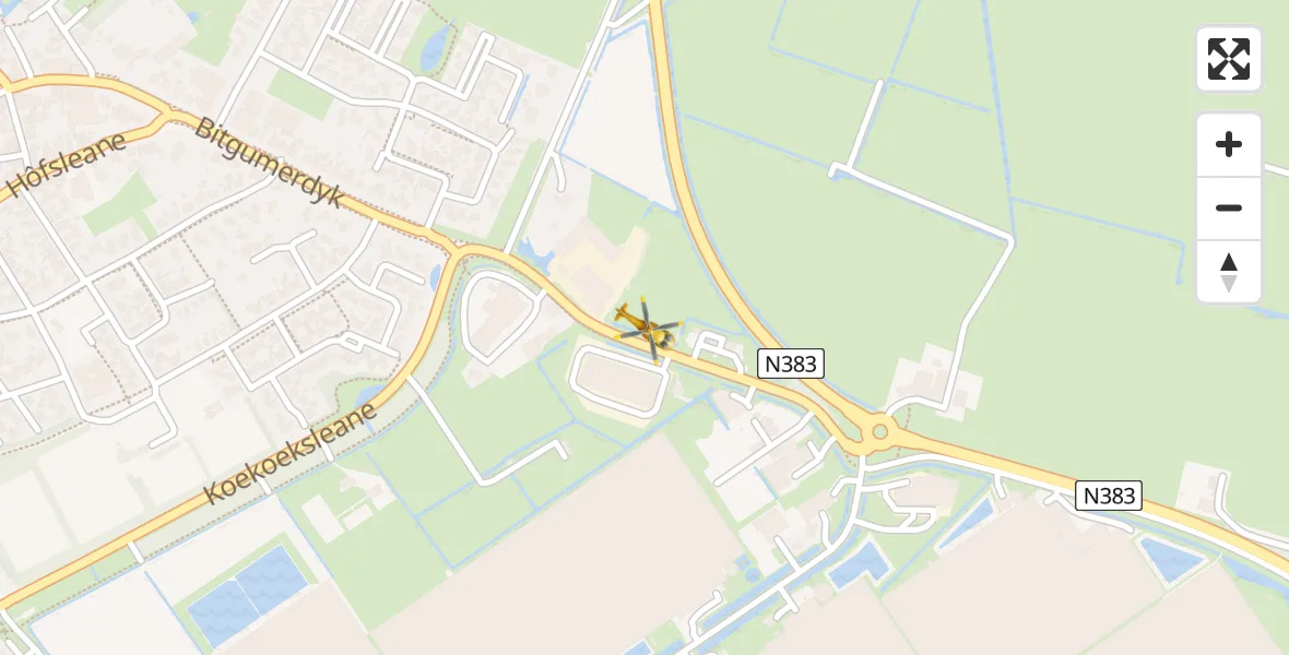 Vluchtroute Ambulancehelikopter van Berltsum naar Berltsum