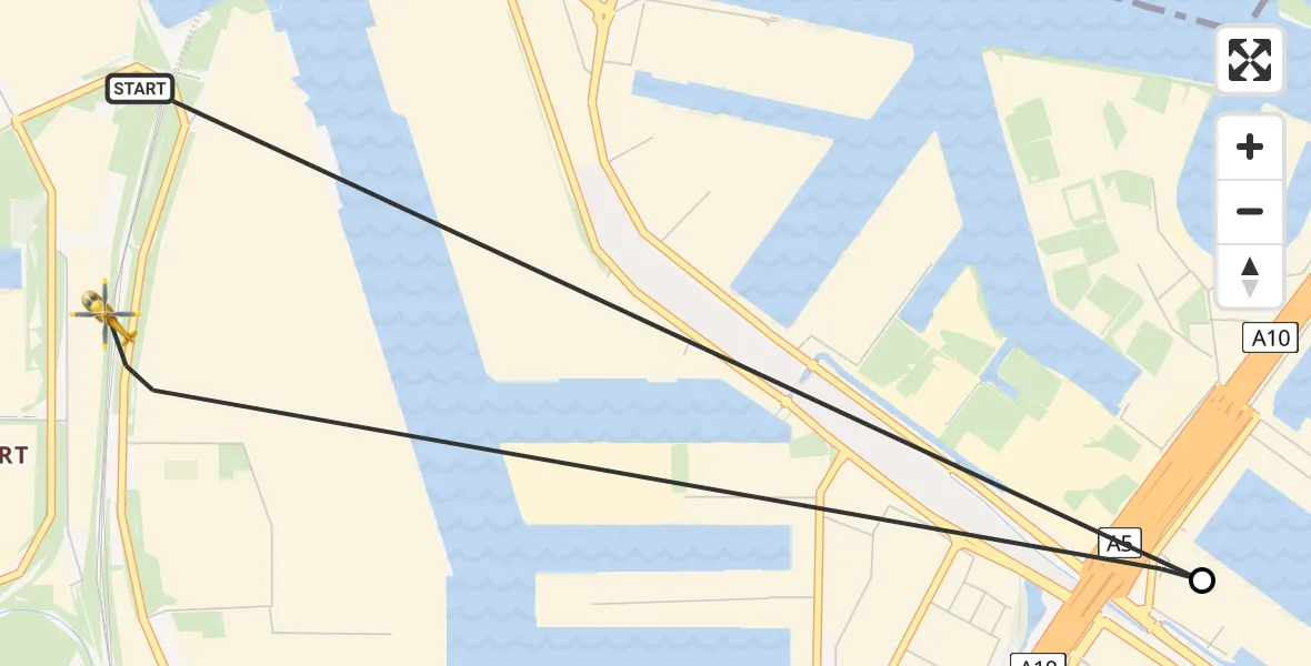 Vluchtroute Traumahelikopter van Amsterdam Heliport naar Amsterdam