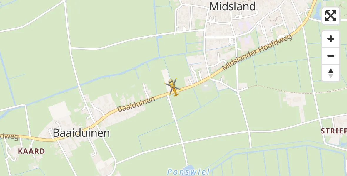 Vluchtroute Ambulancehelikopter van Baaiduinen naar Baaiduinen