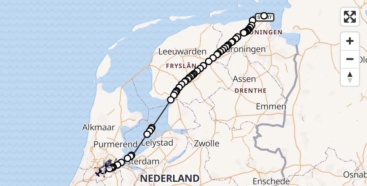 Routekaart van de vlucht: Politiehelikopter naar Amsterdam Vliegveld Schiphol