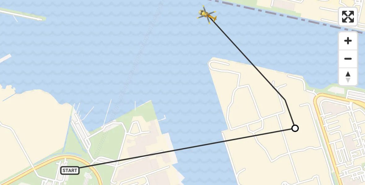Vluchtroute Traumahelikopter van Amsterdam Heliport naar Amsterdam