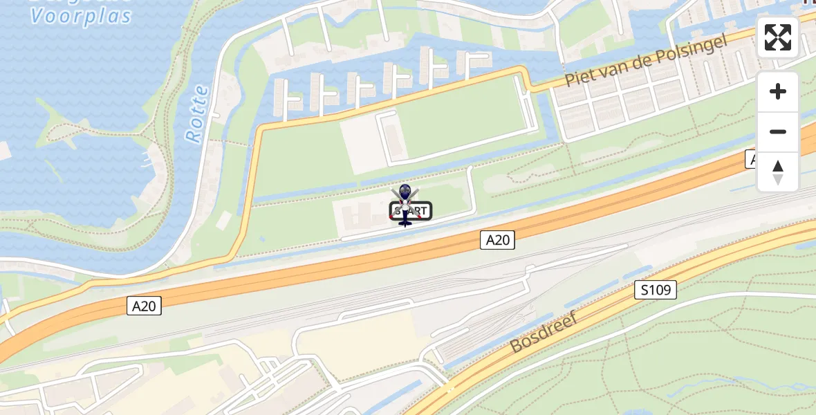 Vluchtroute Politiehelikopter van Rotterdam naar Rotterdam