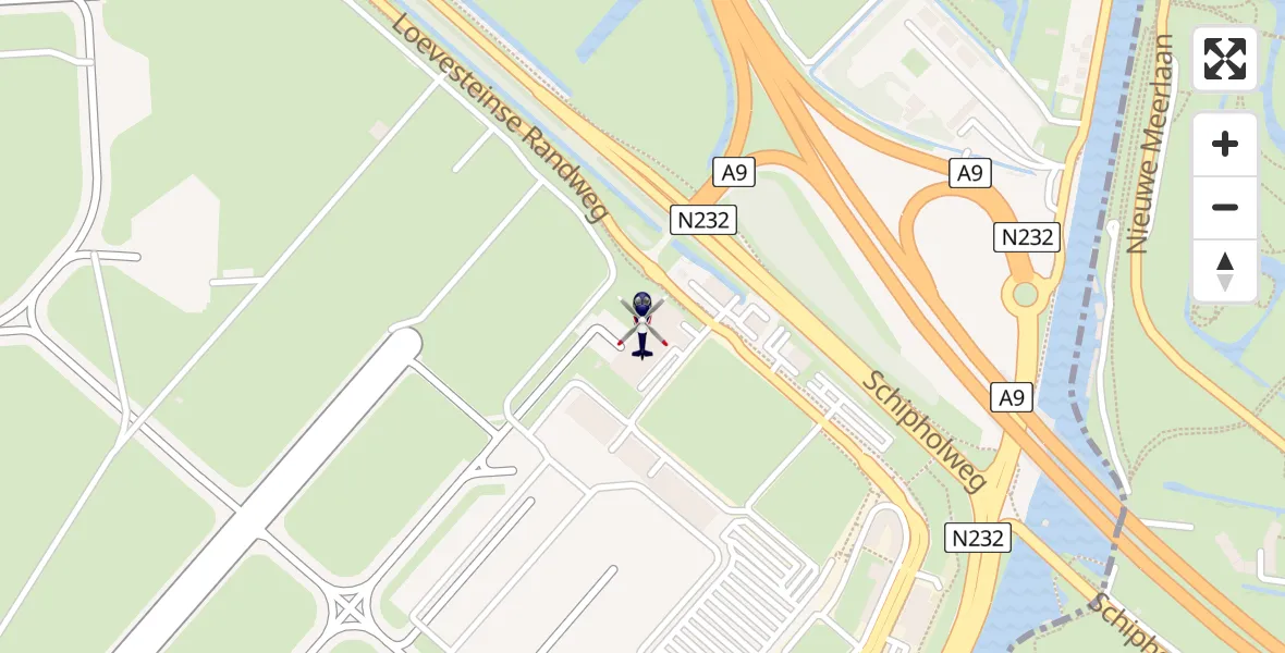 Vluchtroute Politiehelikopter van Amsterdam Vliegveld Schiphol naar Amsterdam Vliegveld Schiphol