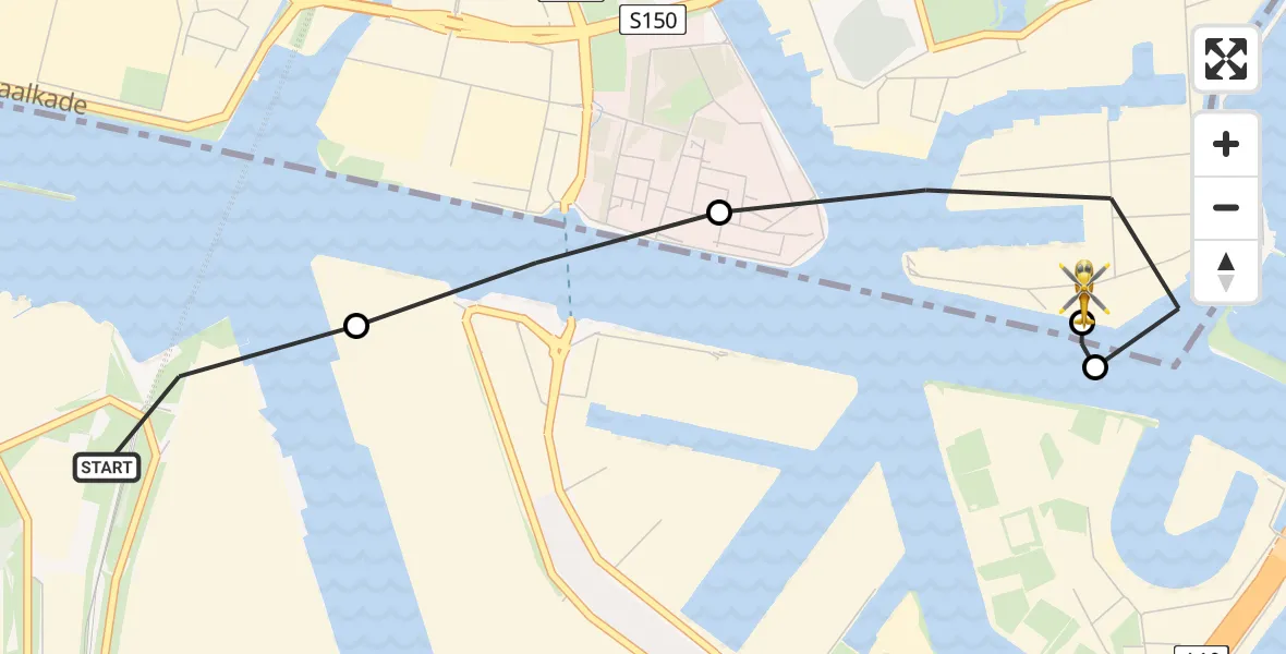 Vluchtroute Traumahelikopter van Amsterdam Heliport naar Zaandam