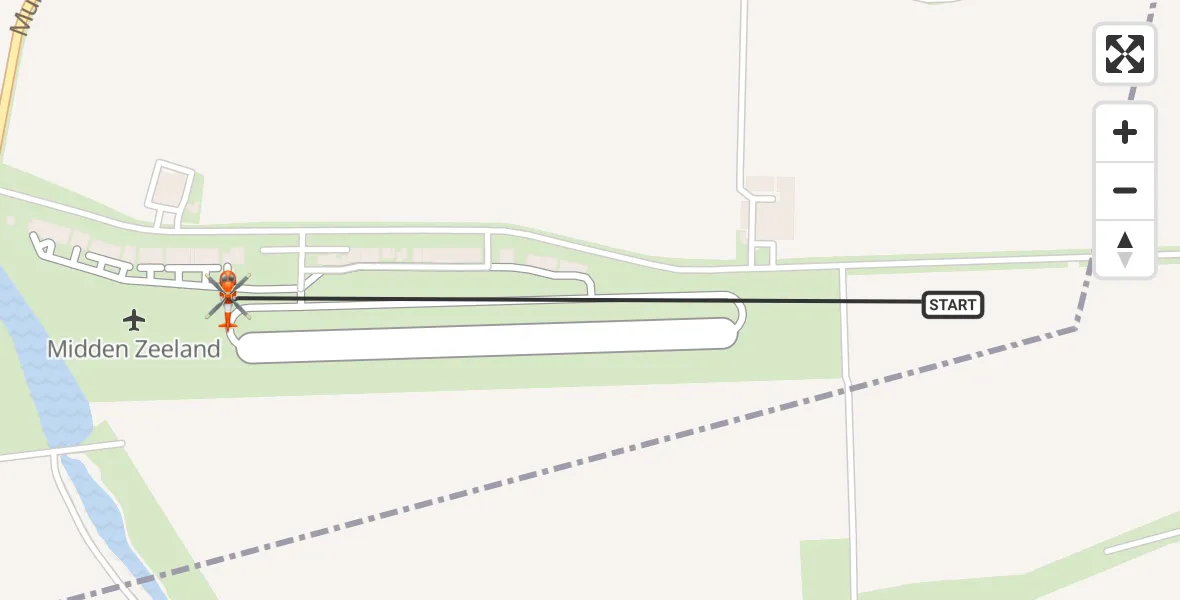 Vluchtroute Kustwachthelikopter van Vliegveld Midden-Zeeland naar Vliegveld Midden-Zeeland