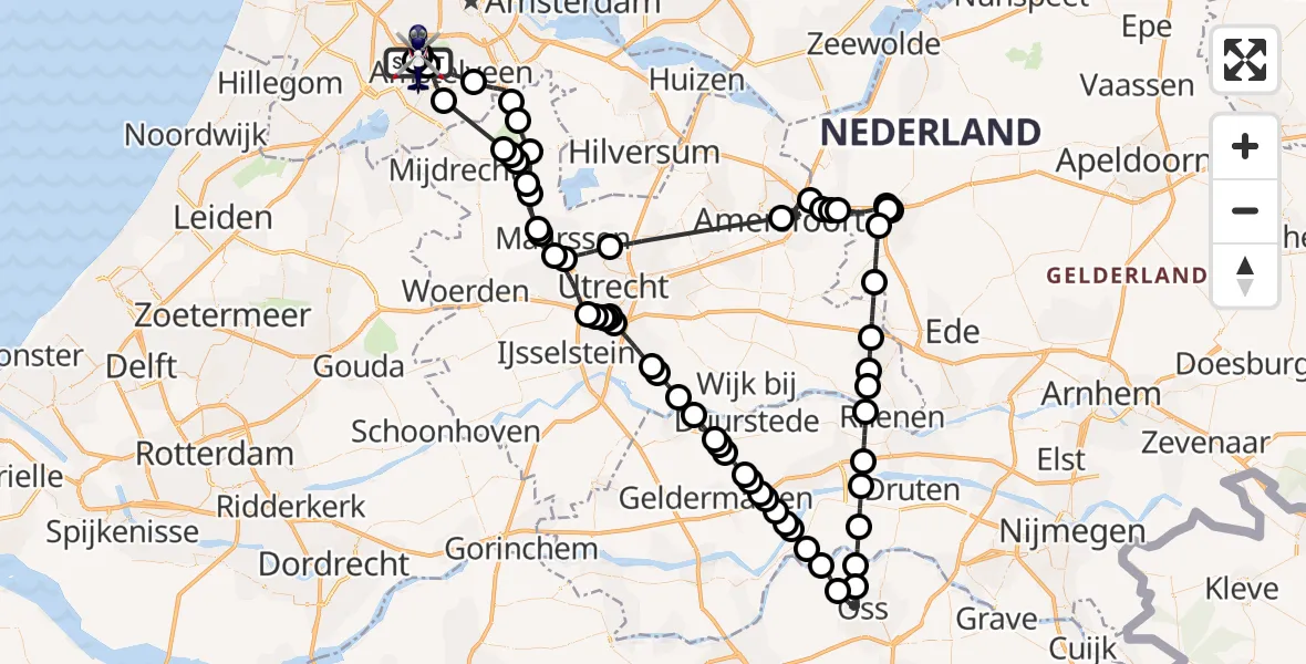 Vluchtroute Politiehelikopter van Amsterdam Vliegveld Schiphol naar Amsterdam Vliegveld Schiphol
