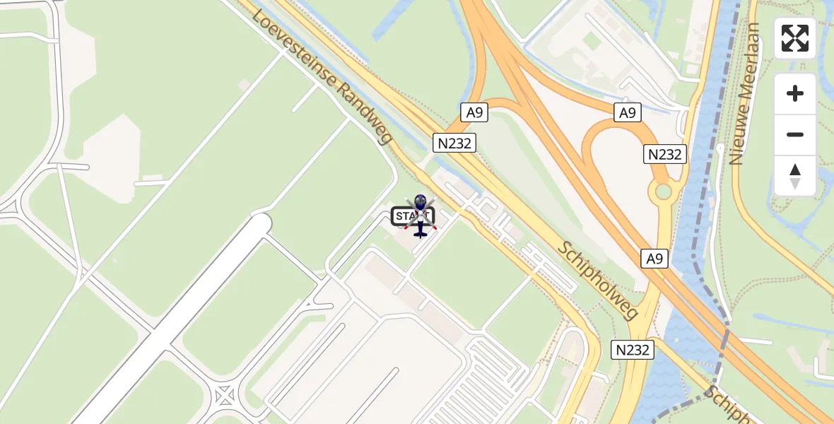 Vluchtroute Politiehelikopter van Amsterdam Vliegveld Schiphol naar Amsterdam Vliegveld Schiphol