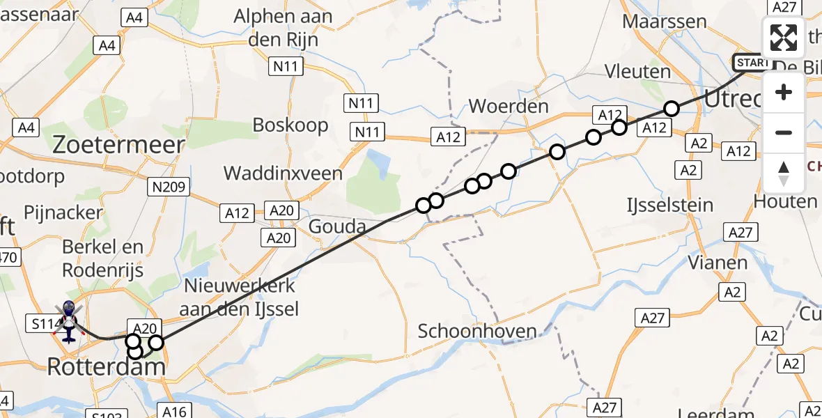 Vluchtroute Politiehelikopter van Utrecht naar Rotterdam The Hague Airport