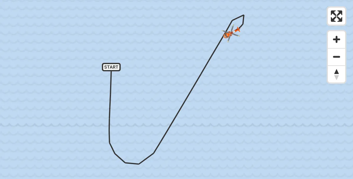 Vluchtroute Kustwachthelikopter van Noordzee naar Noordzee