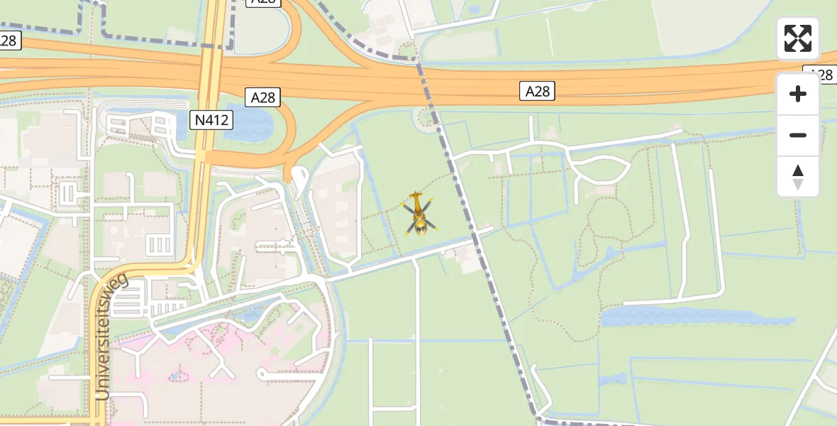 Vluchtroute Traumahelikopter van University Medical Center Utrecht Heliport naar University Medical Center Utrecht Heliport