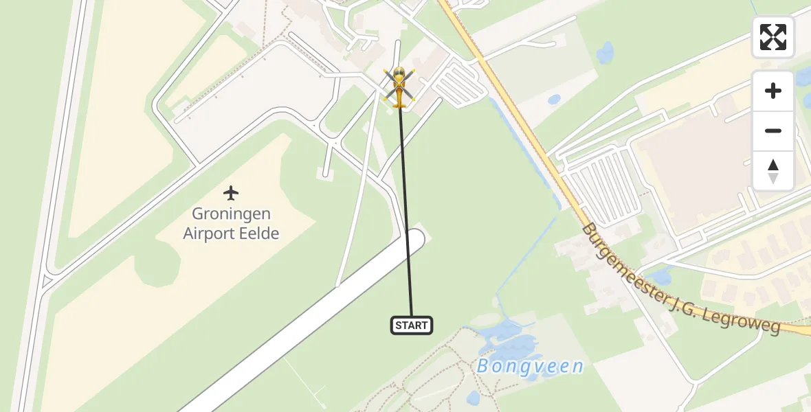 Vluchtroute Traumahelikopter van Groningen Airport Eelde naar Groningen Airport Eelde