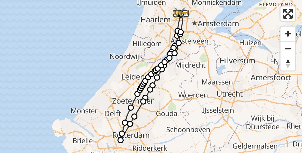 Vluchtroute Traumahelikopter van Amsterdam Heliport naar Amsterdam Heliport