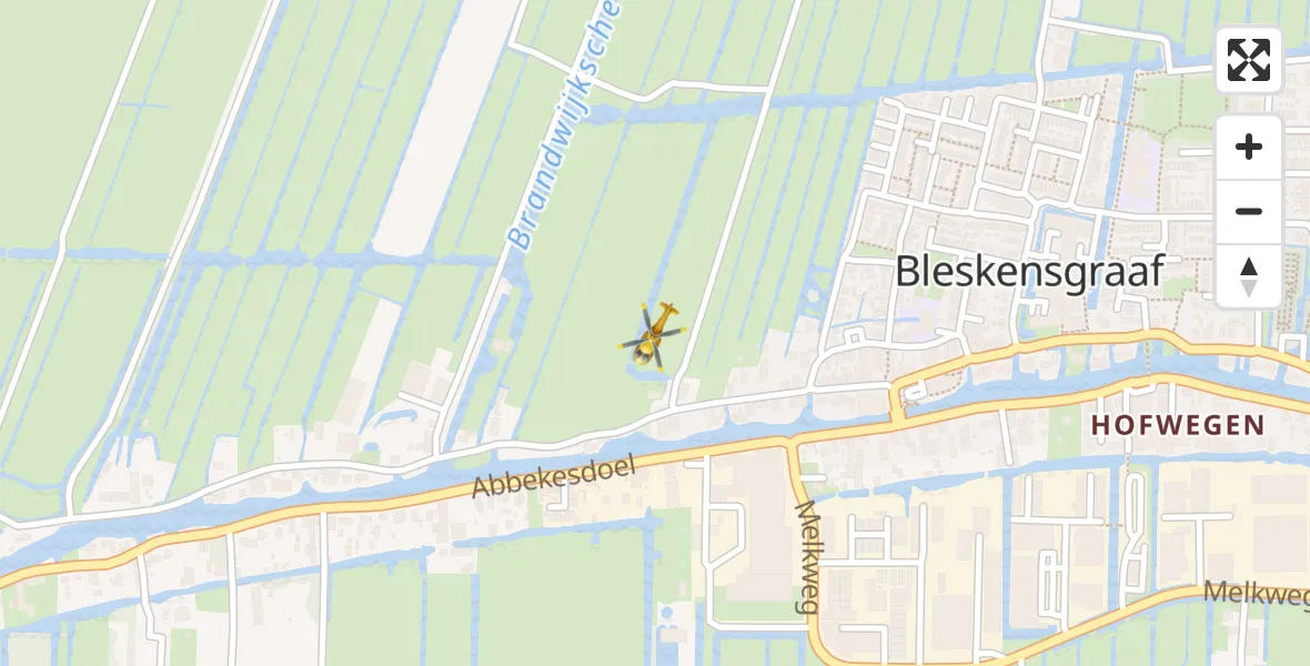 Vluchtroute Traumahelikopter van Bleskensgraaf ca naar Bleskensgraaf ca