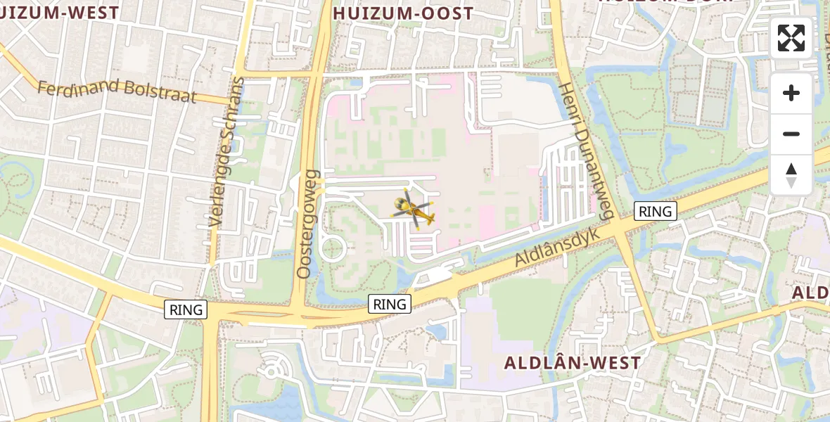 Vluchtroute Ambulancehelikopter van Leeuwarden Medical Center Heliport naar Leeuwarden Medical Center Heliport