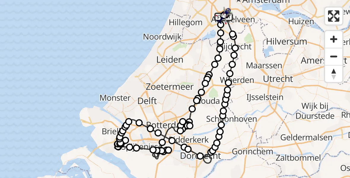 Vluchtroute Politiehelikopter van Amsterdam Vliegveld Schiphol naar Amsterdam Vliegveld Schiphol