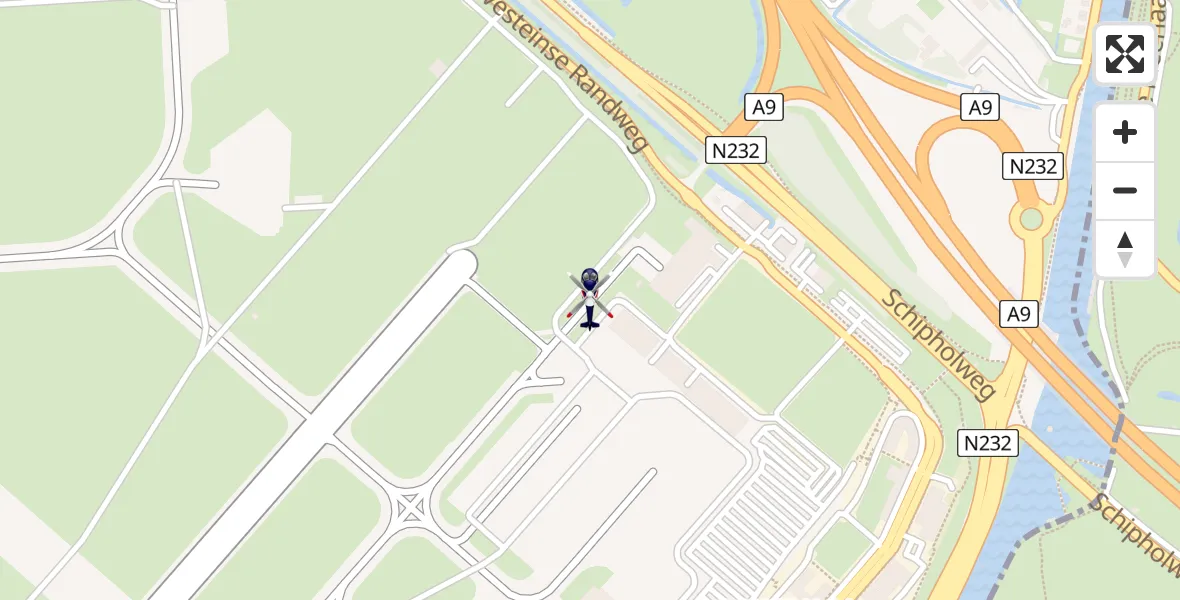 Vluchtroute Politiehelikopter van Amsterdam Vliegveld Schiphol naar Amsterdam Vliegveld Schiphol