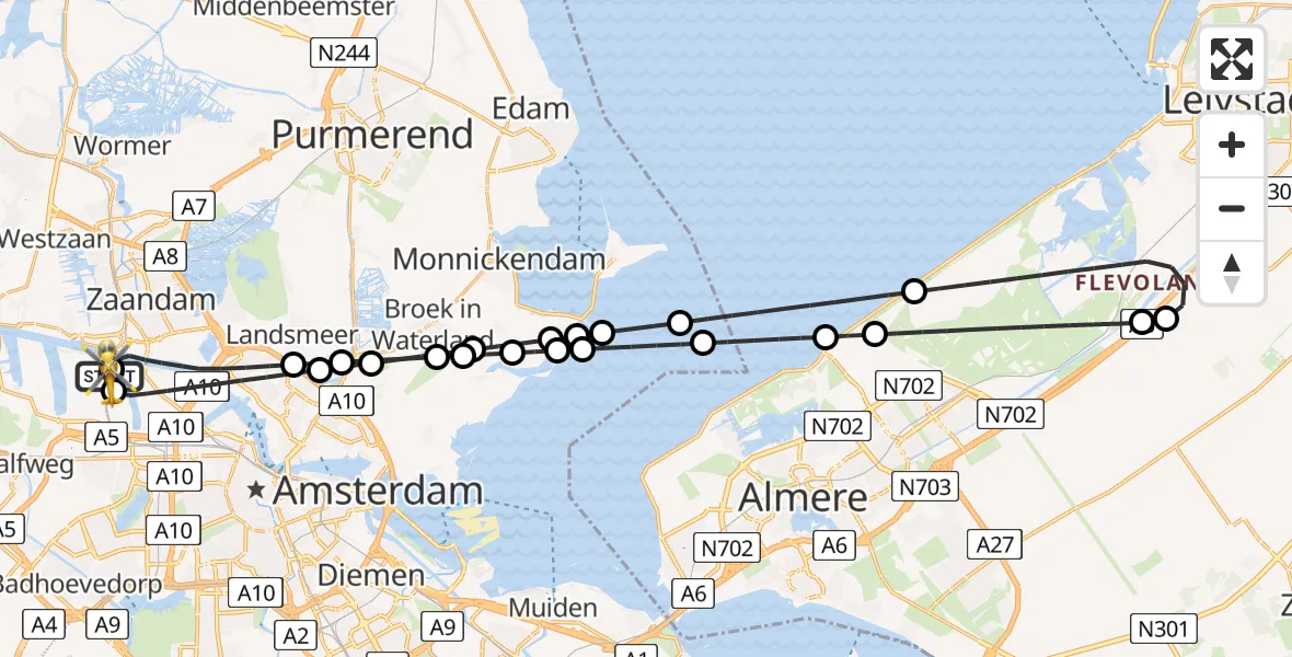 Vluchtroute Traumahelikopter van Amsterdam Heliport naar Amsterdam Heliport
